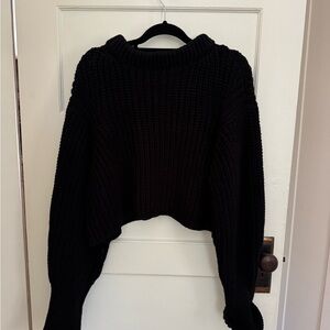 Black Ribbed Crew Neck Sweater - Women's Cropped Knit